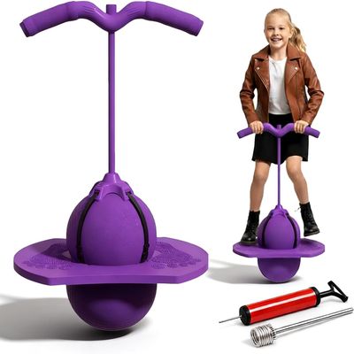 FIALAME Balance Jumping Ball, Pogo Jumper with Handle and Ball Pump, Jumper Balls for Kids & Adults, Pogo Stick with Non-Slip Footpads, Safe and Fun (Purple)