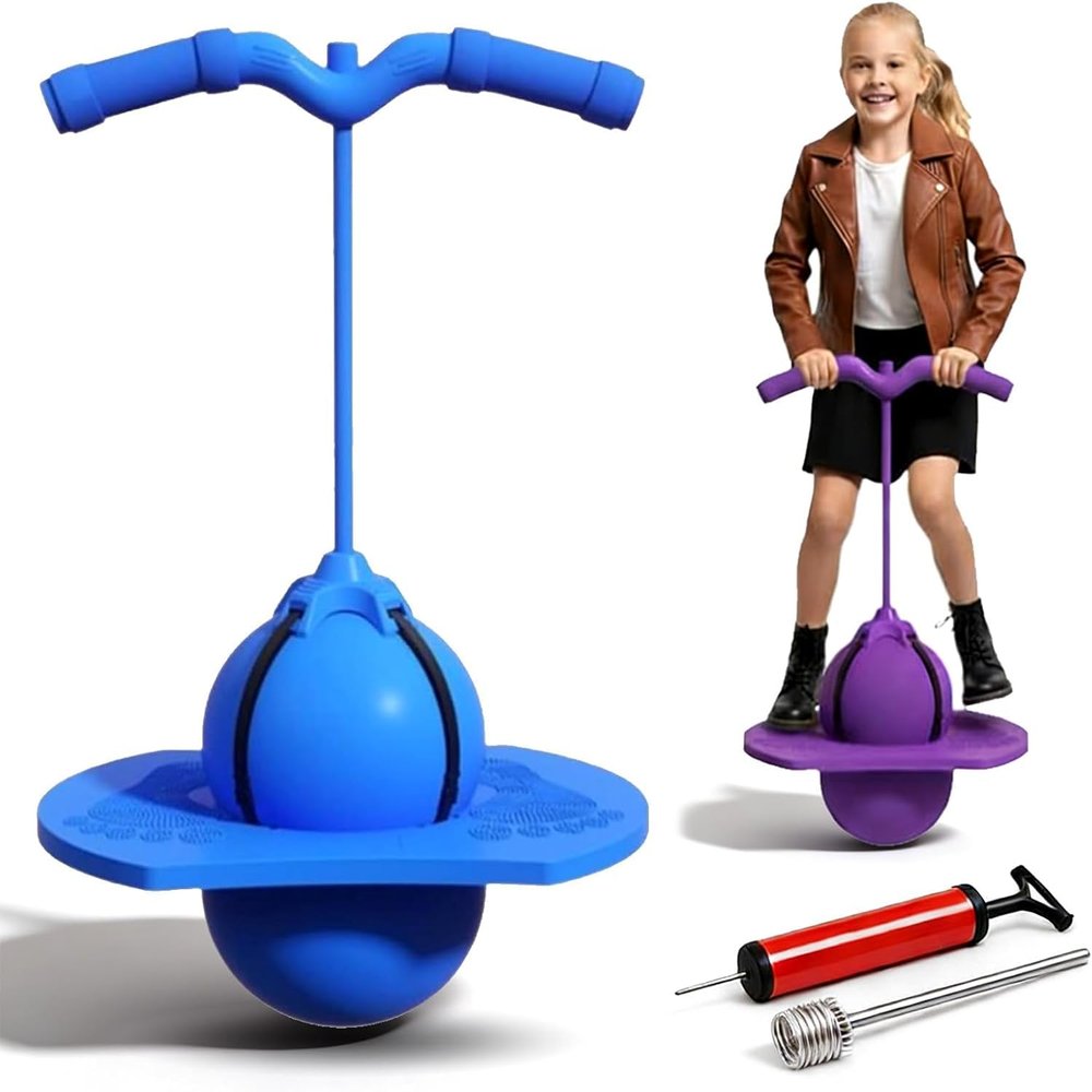 FIALAME Balance Jumping Ball, Pogo Jumper with Handle and Ball Pump, Jumper Balls for Kids & Adults, Pogo Stick with Non-Slip Footpads, Safe and Fun (Blue)