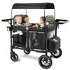 Kinder King Wagon Stroller for 4 Kids, All-Terrain Foldable Outdoor Stroller Wagon 4 Seater, Removable Canopy, Adjustable Handle, Shock-Absorbing Wheel, Detachable Tray, Large Storage, Green view 1