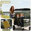Kinder King Wagon Stroller for 4 Kids, All-Terrain Foldable Outdoor Stroller Wagon 4 Seater, Removable Canopy, Adjustable Handle, Shock-Absorbing Wheel, Detachable Tray, Large Storage, Green view 3
