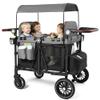 Kinder King Wagon Stroller for 4 Kids, All-Terrain Foldable Outdoor Stroller Wagon 4 Seater, Removable Canopy, Adjustable Handle, Shock-Absorbing Wheel, Detachable Tray, Large Storage, Black&Grey view 1