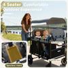 Kinder King Wagon Stroller for 4 Kids, All-Terrain Foldable Outdoor Stroller Wagon 4 Seater, Removable Canopy, Adjustable Handle, Shock-Absorbing Wheel, Detachable Tray, Large Storage, Black&Grey view 3