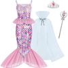 JQGBBOX Pink Mermaid Costume for Girls 3-12Y with Cape, Crown & Scepter, Girls Princess Dress Up Outfit, Kids Halloween Party Costume (9-10Y) view 1