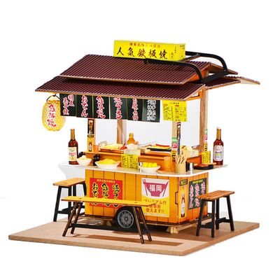 1/12 Scale Japanese DIY Miniature House with LED Lights, Wooden Food Scene Model, Dollhouse Accessories Kit (Glue Not Included/Teppanyaki)