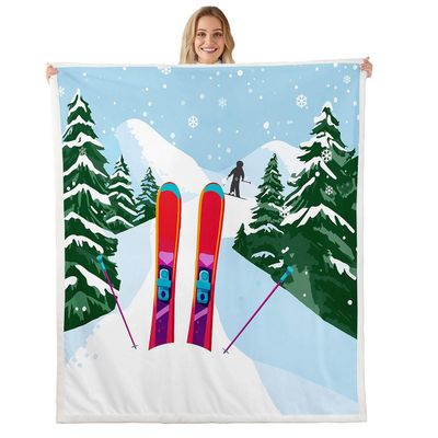 Erosebridal Ski Board Equipment Sherpa Blanket Snow Mountain Skiing Sports Fuzzy Plush Throw Ski Snowboard Fleece Blanket for Kids Boys Girls,Pine Tree Snowflakes Decor for Bed Couch Baby 30"x40"