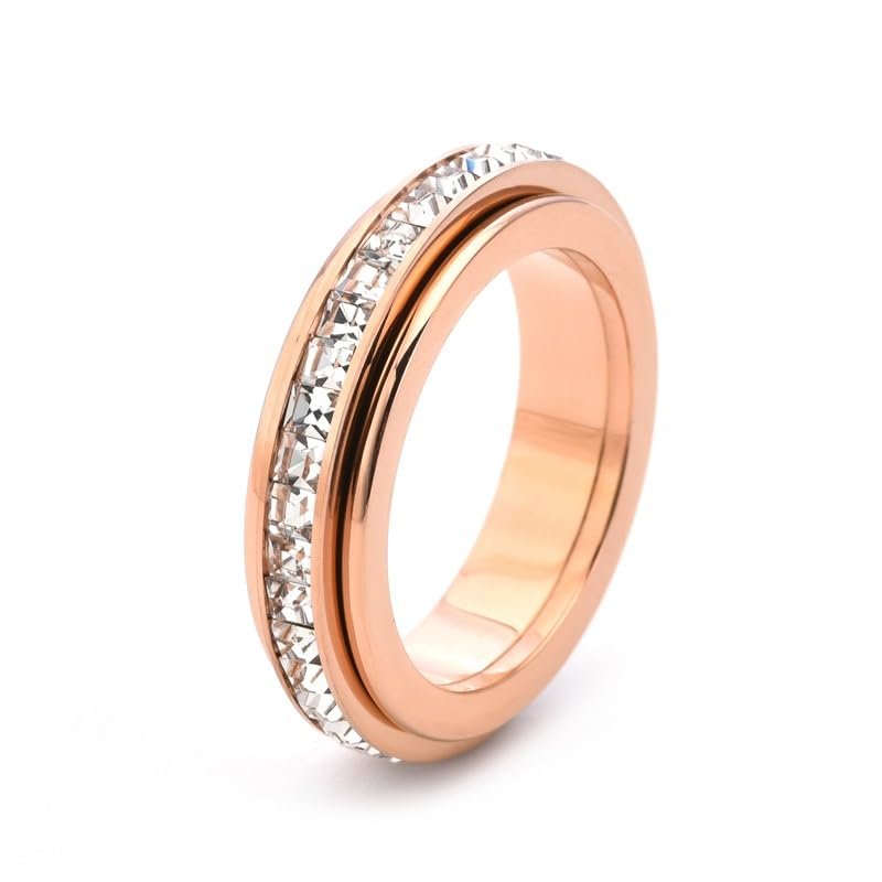 GOKKAS Sparkling Spinning Ring, Gold Anxiety Ring for Women, Relieves Anxiety, Symbolizes Vows & Luck, Waterproof & Fade-Resistant (rose gold,10)