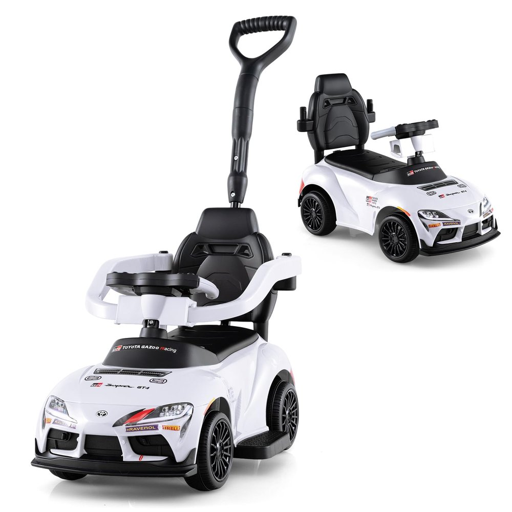 HONEY JOY Ride On Push Car for Toddlers, Licensed Toyota Ride On Sliding Car w/Handle & Handrails, Music & Lights, Under Seat Storage, No Batteries, Kids Ride On Toys for Boys and Girls (White)