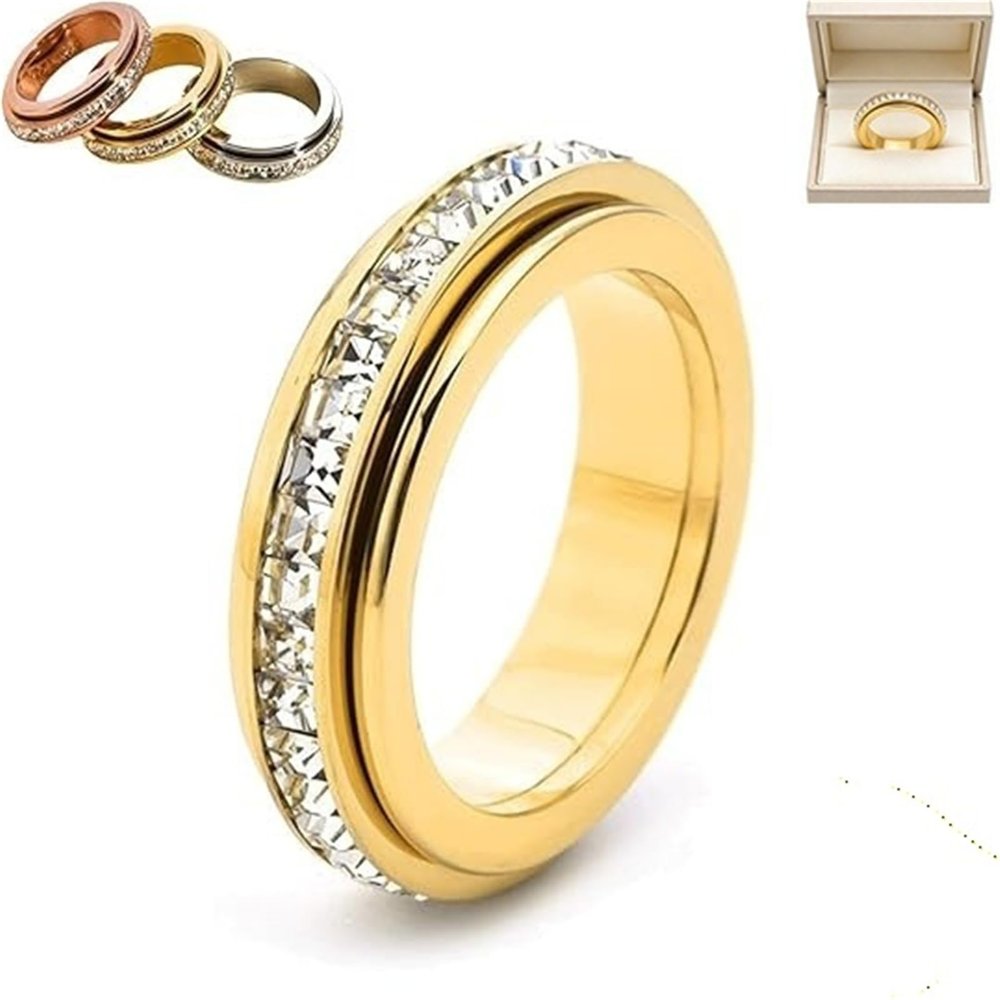 2026 New Sparkling Spinning Ring, Relieves Anxiety, Rotatable Fidget Ring, Symbolizes Vows & Luck, Waterproof & Fade-Resistant, Holiday, Valentine's Day Gifts for Her Him(Gold,9)