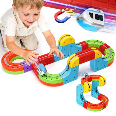 Hestiasko Magnetic Train Set for Kids, 3D Electric Train Set, STEM Educational Building Toy, DIY Learning Track with Vertical Climb & Upside Down Action, Gift for Toddlers Boys Girls Ages 3 4 5 6+