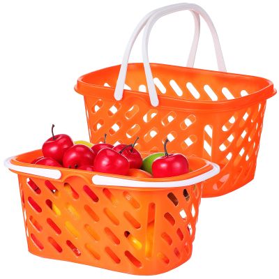 Toddmomy 2pcs Kids Grocery Basket Toy with Handle, Small Plastic Play Shopping Baskets for Pretend Play, Outdoor Or Indoor Use (Orange)