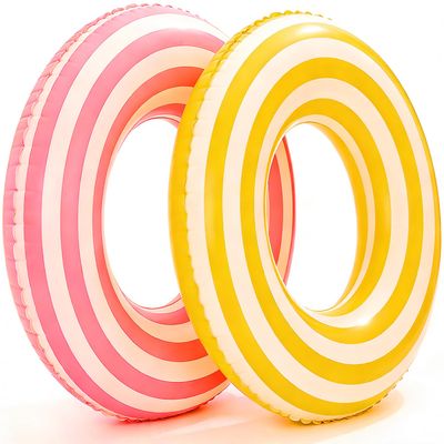 2PCS Floats for Adults Rings Lollipop Striped Pool Float Large Swim Ring for Adults,35 Inch Classic Striped Teens Adult Inner Tubes Summer Beach Bachelorette Party (Pink&Yellow,2)