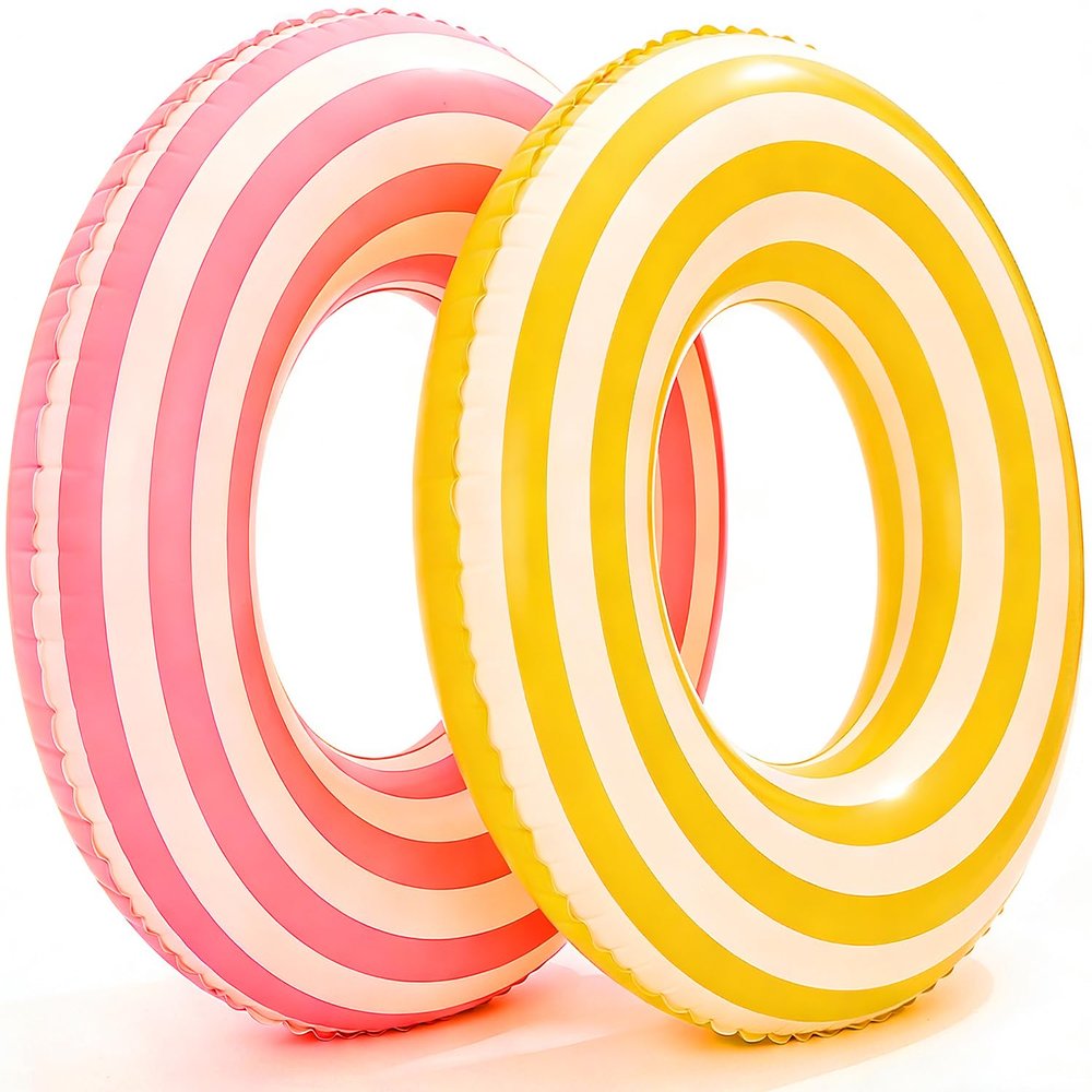 2PCS Floats for Adults Rings Lollipop Striped Pool Float Large Swim Ring for Adults,35 Inch Classic Striped Teens Adult Inner Tubes Summer Beach Bachelorette Party (Pink&Yellow,2)