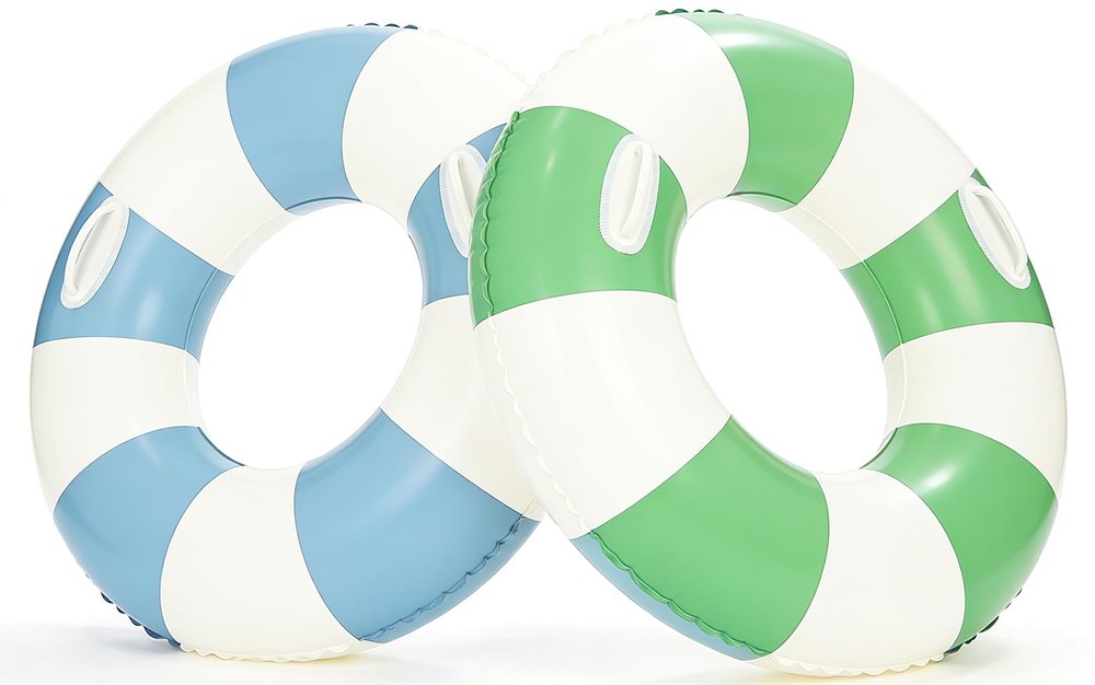 2 PCS Large 35 inch Inflatable Pool Floats for Swimming Pool Party Lake Beach Adults -Striped Floaties Pool Tubes Swim Rings Tubes Floaties for Beach Pool Party Decorations (Blue-Green)