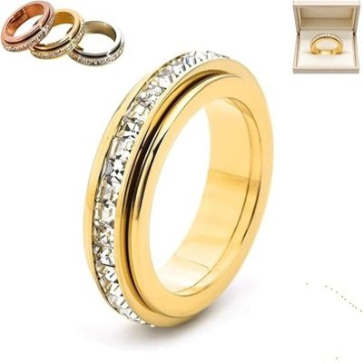 2026 New Sparkling Spinning Ring, Relieves Anxiety, Rotatable Fidget Ring, Symbolizes Vows & Luck, Waterproof & Fade-Resistant, Holiday, Valentine's Day Gifts for Her Him(Gold,10)