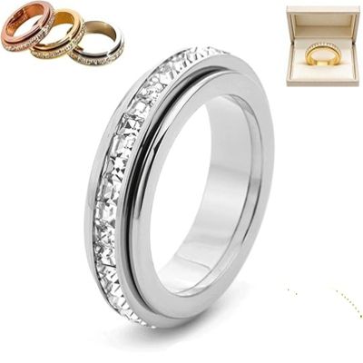 2026 New Sparkling Spinning Ring, Relieves Anxiety, Rotatable Fidget Ring, Symbolizes Vows & Luck, Waterproof & Fade-Resistant, Holiday, Valentine's Day Gifts for Her Him(Silver,5)