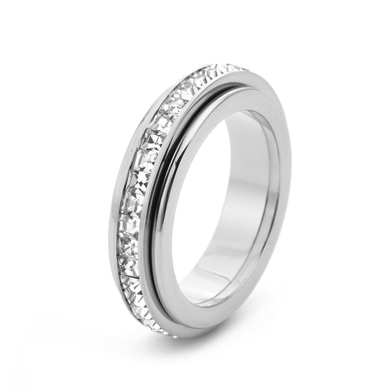 GOKKAS Sparkling Spinning Ring, Gold Anxiety Ring for Women, Relieves Anxiety, Symbolizes Vows & Luck, Waterproof & Fade-Resistant (silver,7)