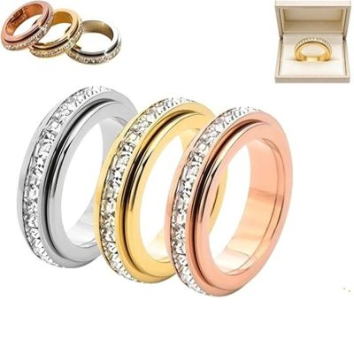 2026 New Sparkling Spinning Ring, Relieves Anxiety, Rotatable Fidget Ring, Symbolizes Vows & Luck, Waterproof & Fade-Resistant, Holiday, Valentine's Day Gifts for Her Him(3pcs,7)
