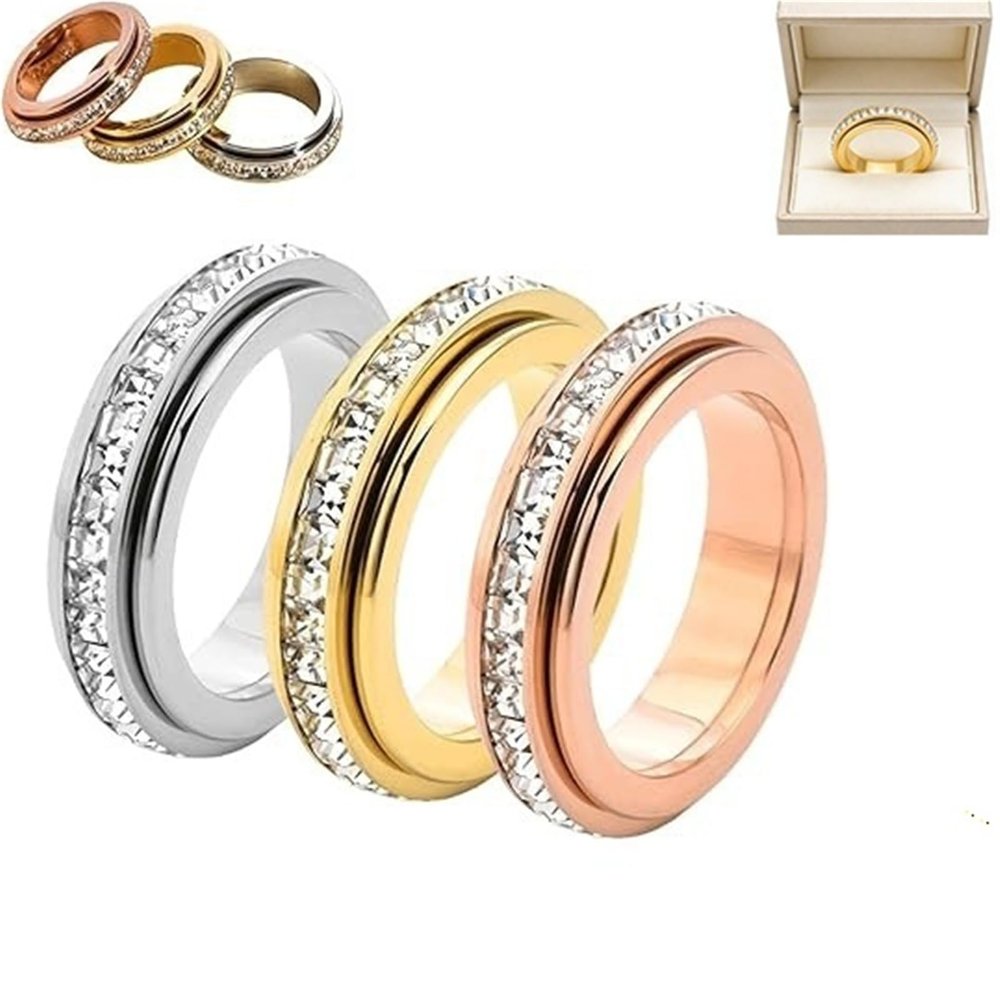 2026 New Sparkling Spinning Ring, Relieves Anxiety, Rotatable Fidget Ring, Symbolizes Vows & Luck, Waterproof & Fade-Resistant, Holiday, Valentine's Day Gifts for Her Him(3pcs,7)