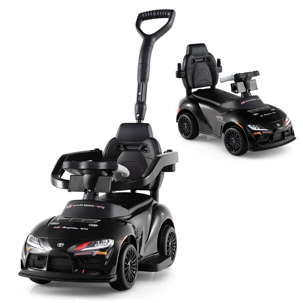 HONEY JOY Ride On Push Car for Toddlers, Licensed Toyota Ride On Sliding Car w/Handle & Handrails, Music & Lights, Under Seat Storage, No Batteries, Kids Ride On Toys for Boys and Girls (Black)