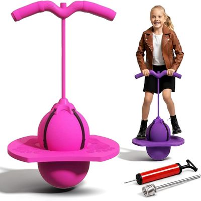 FIALAME Balance Jumping Ball, Pogo Jumper with Handle and Ball Pump, Jumper Balls for Kids & Adults, Pogo Stick with Non-Slip Footpads, Safe and Fun (Pink)