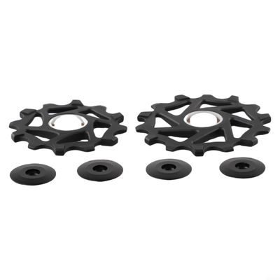 2pcs 12T+14T Ceramic Bearing Wheels for AXS, Lightweight Resin Rear Derailleur Pulley Set with Narrow Wide Design, Compatible with 9/10/11-Speed Chains(Black)
