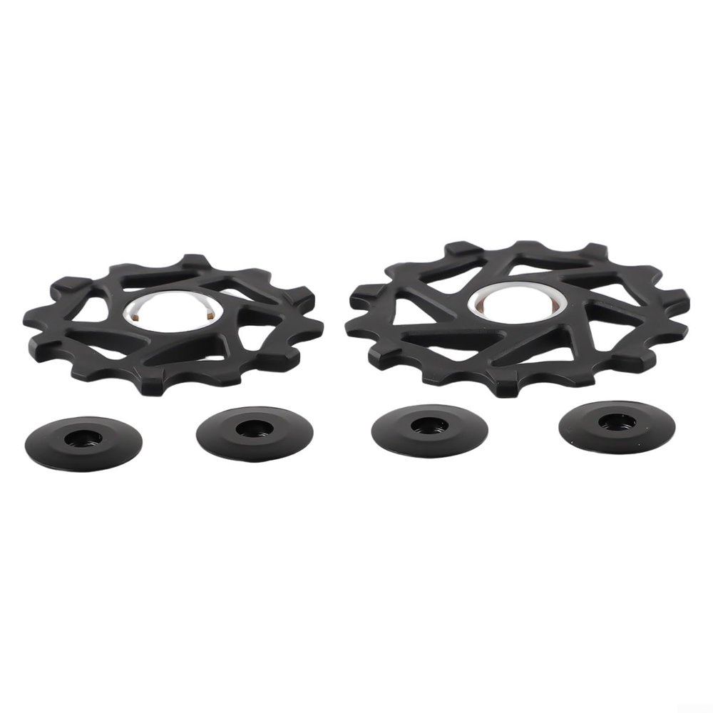 2pcs 12T+14T Ceramic Bearing Wheels for AXS, Lightweight Resin Rear Derailleur Pulley Set with Narrow Wide Design, Compatible with 9/10/11-Speed Chains(Black)
