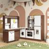 BVIUNTWO Large Play Kitchen Toy Set,Corner Rotatable Kids Kitchen Playset with Real Lights & Sounds,Toy Sink with Running Water,Interactive Role-Play Toy for Multiple Children,Ages 3+,Walnut and White view 1