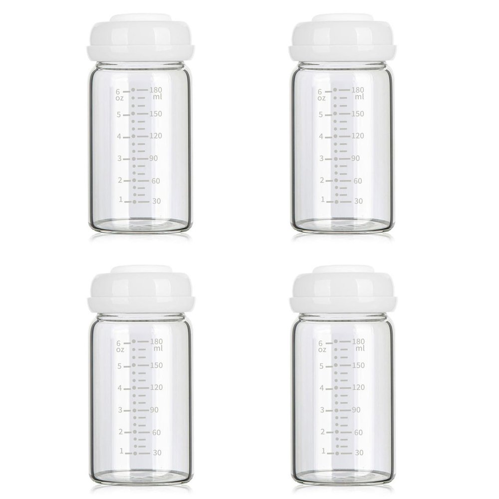 4 Pack, 6oz/180ml Glass Breast Milk Collection and Storage Bottles, Compatible with Spectra S1 S2 9 Plus, Motif Luna, and Most Wide-Mouth Flanges, Work with Spectra Bottles for Pumping