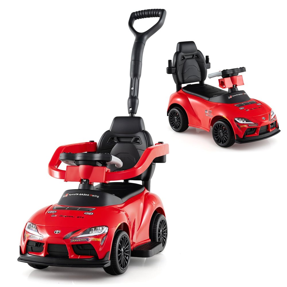 HONEY JOY Ride On Push Car for Toddlers, Licensed Toyota Ride On Sliding Car w/Handle & Handrails, Music & Lights, Under Seat Storage, No Batteries, Kids Ride On Toys for Boys and Girls (Red)