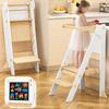 Foldable Toddler Tower, Wooden Toddler Kitchen Stool with 3 Adjustable Heights and Removable White/Blackboard, Montessori Foldable Learning Tower Kitchen Stool, Natural Wood view 1