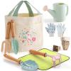 Kids Gardening Set, 9-in-1 Outdoor Toys with Tote Bag, Repotting Mat, Metal Tools (Trowel, Shovel, Fork, Rake), Watering Can & Gloves Toddler Garden Kit Gift for Boys Girls Age 3-7 view 1
