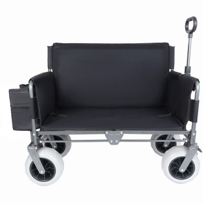3-in-1 Folding Wagon with Bench Seat, 500lb Heavy Duty All-Terrain Cart, Collapsible Utility Wagon with Ice Pack for Camping, Beach, Groceries, Black