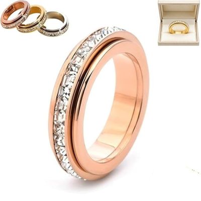 2026 New Sparkling Spinning Ring, Relieves Anxiety, Rotatable Fidget Ring, Symbolizes Vows & Luck, Waterproof & Fade-Resistant, Holiday, Valentine's Day Gifts for Her Him(Rose Gold,6)