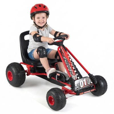 HONEY JOY Pedal Go Kart, 4 Wheeler Toddler Racing Ride On Pedal Car Toy, Forward/Backward, Ergonomic Seat, Handbrake, Steering Wheel, Outdoor Off-Road Go Cart for Kids, Boys Girls Gift (Red)