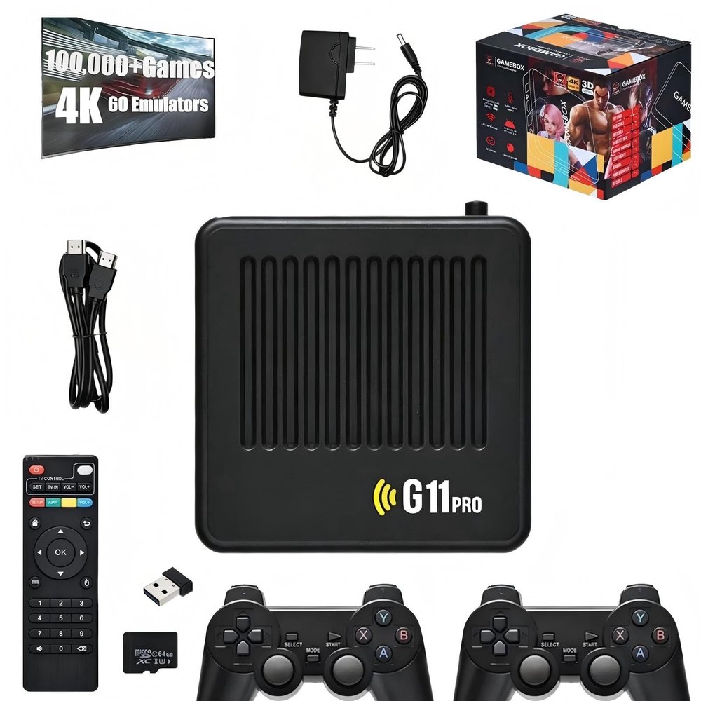 All8bit G11 Pro,100,000 Games, All 8 Bit Console G-11 Pro, G-11 Pro Game for Box, 4k Retro Game Stick Pro, 2.4G Classic Games Wireless Controllers, Portable and Play Gaming (64GB)