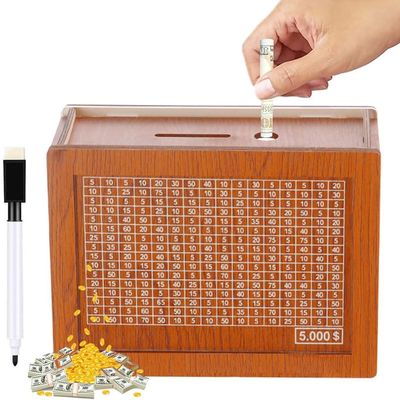 10000 Cash Vault Wooden Savings Box, 2026 Savings Challenge Box Wooden Cash Saving Box, Cash Saver Money Box Wooden Money Box with Money Target and Numbers (5000)