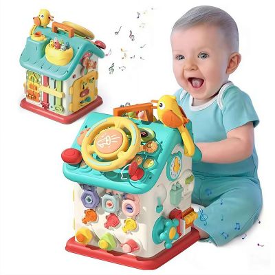 6-in-1 Baby Busy Board Cube, Educational Activity Toy for Toddlers 1-3 Years, Sensory Developmental Toy with Fine Motor Skills, Music & Lights, Best Travel & Birthday Gift for Boys Girls