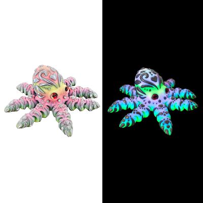 3 d Printed Animals 3-d Printed Toys Octopus with Simulated Eyes Articulated for Surprise Fantasy Gifts Aquarium Landscaping-Rainbow Glow-in-The-Dark