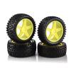 1:10 RC Off-Road Tires & Wheels Set | RS Wear-Resistant Rubber Tyre + Plastic Rims | Fits H-SP 94107/94166 & Ta-Miya/W-ltoys 144001(Yellow) view 1
