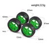 1:10 RC Off-Road Tires & Wheels Set | RS Wear-Resistant Rubber Tyre + Plastic Rims | Fits H-SP 94107/94166 & Ta-Miya/W-ltoys 144001(Yellow) view 4