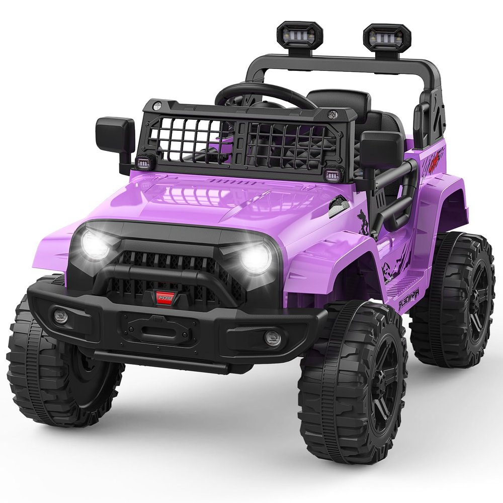 12V Ride on Truck for Kids, Electric Off-Road Car with Parent Remote Control, Spring Suspension, LED Lights, Bluetooth Music, 3 Speed Modes,Purple