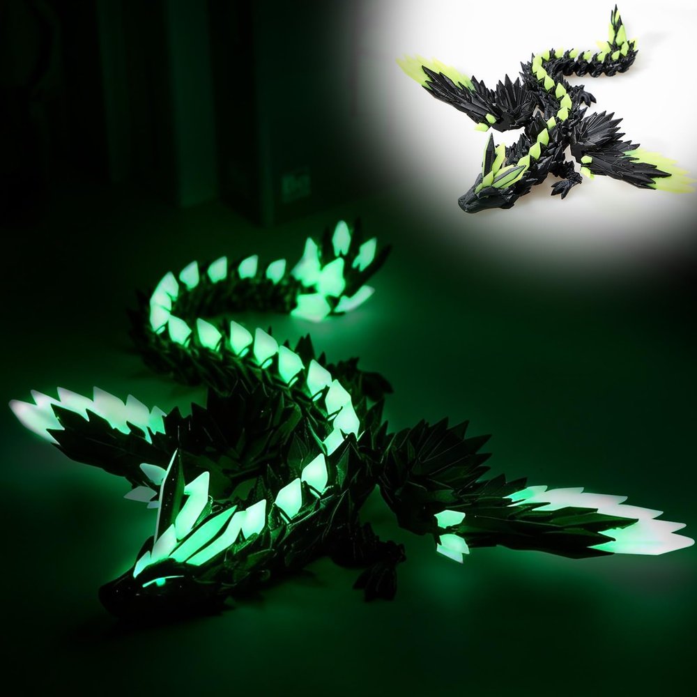 3D Printed Dragon Glow in The Dark - Dragon 3D Printed Cool Crystal 3D Printed Dragon with Wings, Surprise Animals Figurines Fidget Dinosaur Toys for Boys Kids Teen 5-7 4-6 8-12