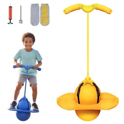 Balance Jumping Ball, Safe Fun Pogo Jumper Ball for Kids & Adults, Bouncing Balls with Handle & Non-Slip Footpads, Perfect for Balance, Coordination, and Fitness (Yellow)