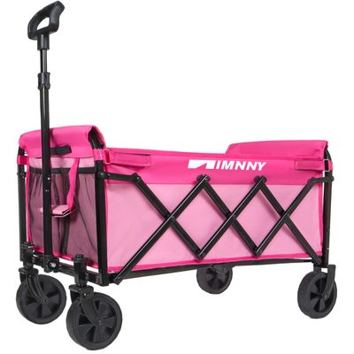 Collapsible Wagon Cart with 360lb Capacity, Lightweight Foldable Utility Cart with Cup Holders, 360 Swivel Wheels for Garden, Grocery, Shopping, Camping, Pink