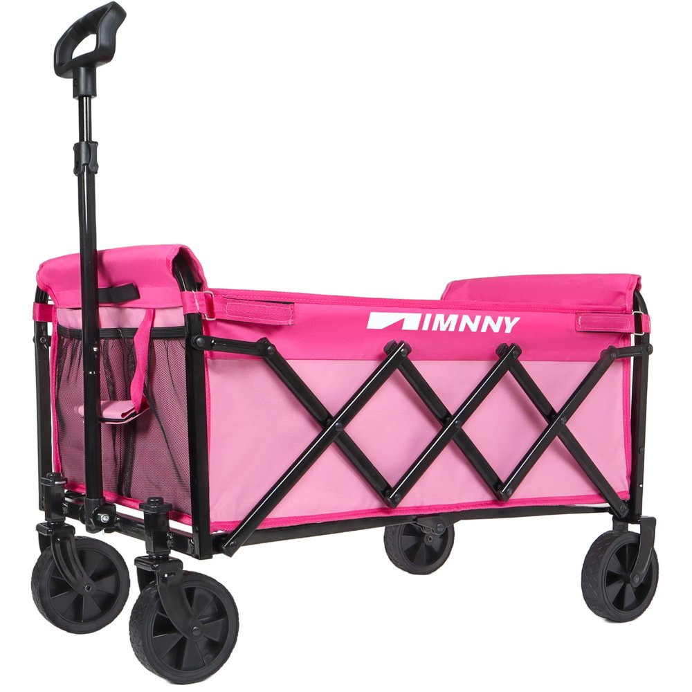 Collapsible Wagon Cart with 360lb Capacity, Lightweight Foldable Utility Cart with Cup Holders, 360 Swivel Wheels for Garden, Grocery, Shopping, Camping, Pink
