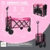 Collapsible Wagon Cart with 360lb Capacity, Lightweight Foldable Utility Cart with Cup Holders, 360 Swivel Wheels for Garden, Grocery, Shopping, Camping, Pink view 2