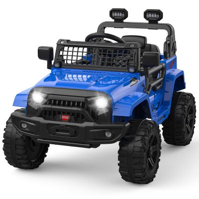 12V Ride on Truck for Kids, Electric Off-Road Car with Parent Remote Control, Spring Suspension, LED Lights, Bluetooth Music, 3 Speed Modes,Blue