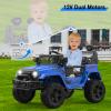 12V Ride on Truck for Kids, Electric Off-Road Car with Parent Remote Control, Spring Suspension, LED Lights, Bluetooth Music, 3 Speed Modes,Blue view 3