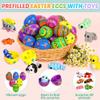24 Pack Prefilled Easter Eggs with Toys Inside for Kids, Prefilled Easter Baskets with 3D Printed Animals, Easter Basket Essentials Filled Easter Eggs Hunt Stuffers Party Favors for Teens Boys Girls view 3