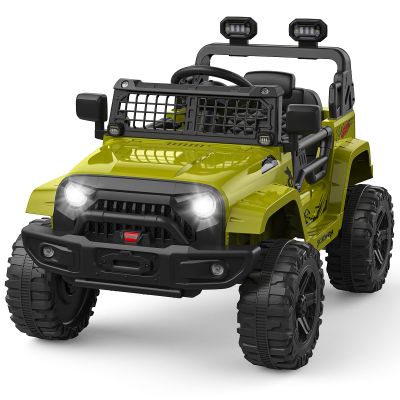 12V Ride on Truck for Kids, Electric Off-Road Car with Parent Remote Control, Spring Suspension, LED Lights, Bluetooth Music, 3 Speed Modes,Green
